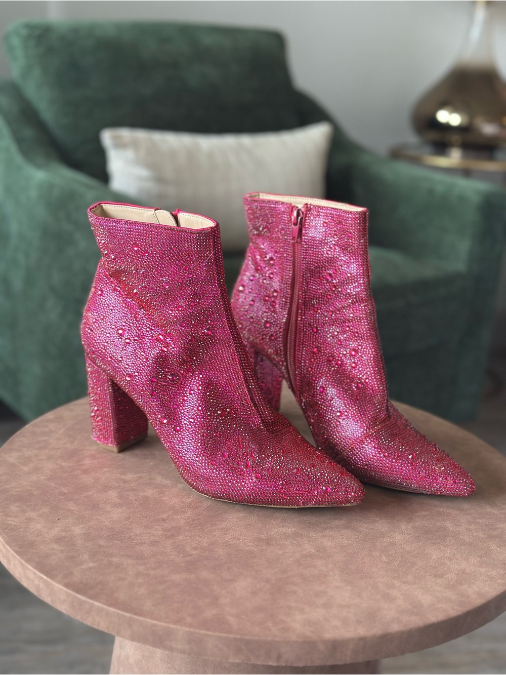 Betsey Johnson Hot Pink Crystal Ankle Booties